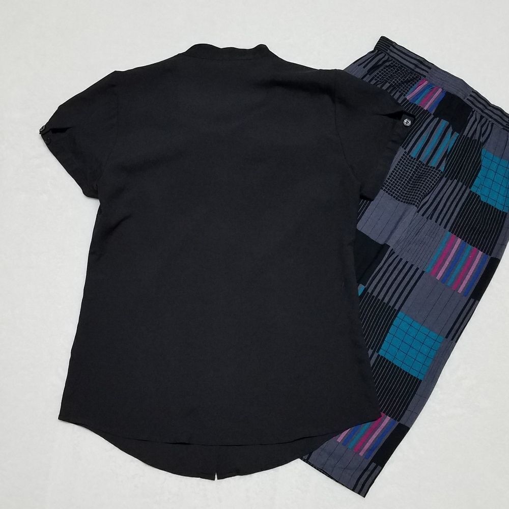 Ms. Interpret Vintage 70s Black Lavallière Patchwork Pencil Skirt Belted Outfit - Picture 11 of 16